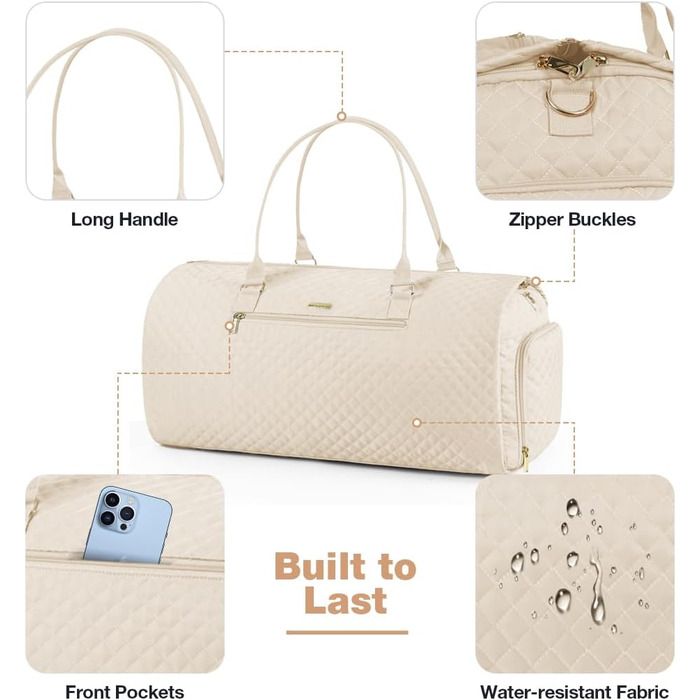 Сумка-органайзер для подорожей 2в1 для жінок, велика складана дорожня сумка Weekender з 6 органайзерами для одягу та відділенням для взуття, спортивна сумка для авіаперельотів, ручна поклажа, чорна (4.beige, 50L)