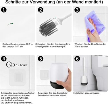 Щітка для унітазу силіконова з тримачем, настінний монтаж, швидковисихаюча, для ванної кімнати – білий (сірий та білий) (чорний та білий)