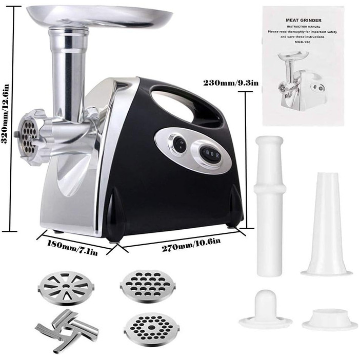 М'ясорубка електрична BenRich Max 2800W з мідним двигуном, 3 диски та насадка для ковбас, чорна