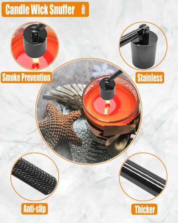 YOUTUOY 4-in-1 Candle Accessory Set with Tray, Wick Trimmer, Wick Snuffer, Storage Tray, ideal for scented candle lovers (Black Silver 4-in-1)
