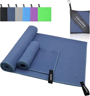 Набір рушників Leeyunbee з мікрофібри (2 шт.) - 160x80 см + 80x40 см, швидковисихаючі, для спорту, подорожей, пляжу, блакитні