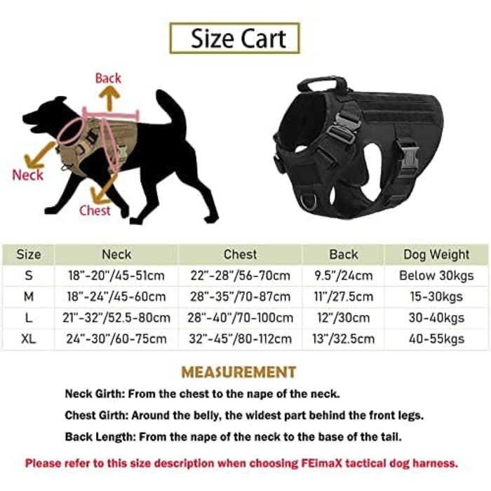 FEimaX Tactical Dog Harness with Handle Military Net Working Tactical Dog Vest Chest Harness for Large Dogs No Pull Adjustable Vest for Walks Training (Black, M)