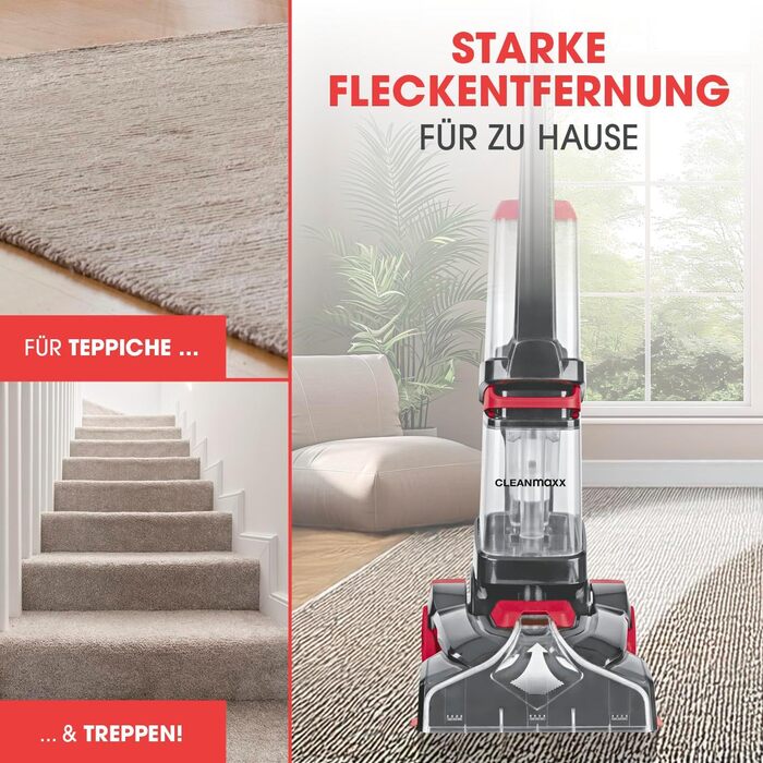 CLEANmaxx Аквастрім - 3 в 1: миття, чистка, всмоктування | Мийний пилосос з вібраційними щітками та боковими щітками | Для чистоти на практично будь-якому килимі
