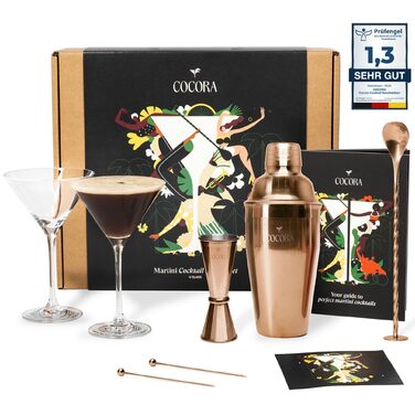 Коктейльний набір Cocora Martini 8 предметів з нержавіючої сталі: шейкер, келихи для Мартіні, книга рецептів, подарункова упаковка (Рожевий)
