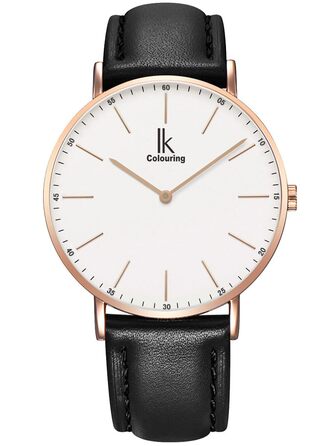 Alienwork IK Slim годинник на зап'ястя Ø36mm для чоловіків та жінок, ультратонкий, шкіряний ремінець (рожеве золото/рожево-золотий білий/чорний шкіряний ремінець)