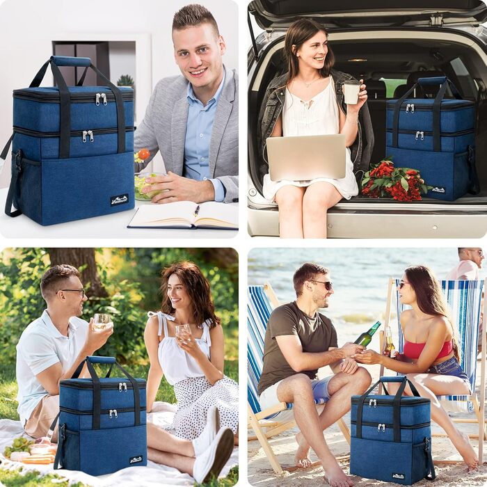 Термосумка Viedouce 30L: ізольована сумка-холодильник для пікніків, кемпінгу та подорожей (блакитна)