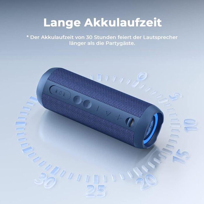 Bluetooth портативна колонка RIENOK з підсвічуванням, IPX7, 3600 mAh, баси, стерео звук (Блакитний)