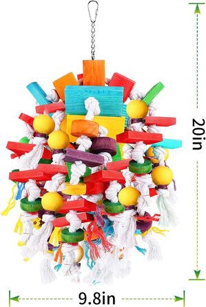 Bird Parrot Chewing Toy, Multi-Colored Wooden Block Tearing Toy, Best Bird Toy for African Grey Parrots, Macaws, Cockatoos, and a Variety of Amazon Parrots