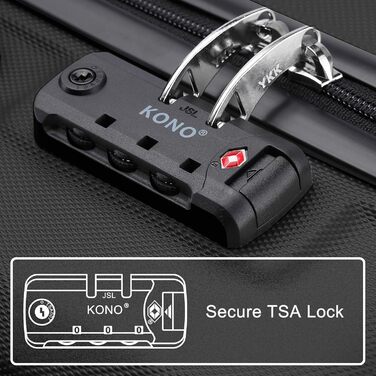 KONO Валіза-роликовий багаж середнього розміру 24 дюйми, ABS, з TSA-замком, 4 колеса, 65×44×25.5 см, Кремово-білий (Чорний, 3-частинний набір)