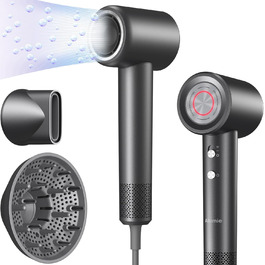 Фен для волосся з іонізацією 200 млн іонів, з насадкою-дифузором, безщітковий двигун 110 000 об/хв, 1600 Вт, 59 дБ, компактний фен для подорожей, 2 роки гарантії