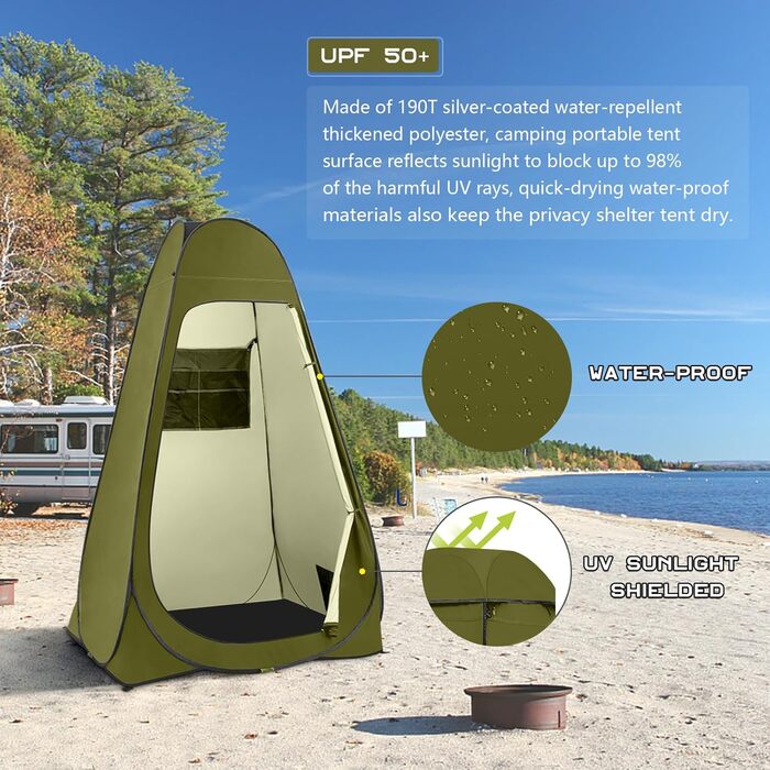 Brian & Dany Pop Up Camping Shower Tent - Portable Privacy Tent with Rainfly & Windows - Outdoor Changing Tent, UPF 50+ Waterproof, Green
