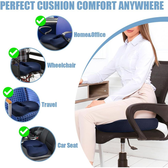 Подушка для сидіння Ainiv, ергономічна подушка з Memory Foam для офісного крісла, інвалідного візка, автомобіля (Блакитна)