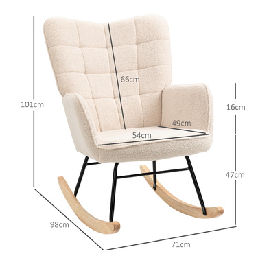 HOMCOM Rocking Chair, Swivel Chair, Accent Chair, Recliner with Berber Fleece, for Bedroom, up to 120 kg, Beige, 71x92x101 cm | Aosom