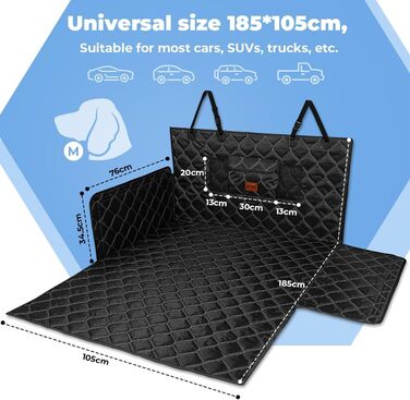 Захисна ковдра для собак у багажник авто KYG, 185x105 см, чорна, водовідштовхувальна, антиковзаюча