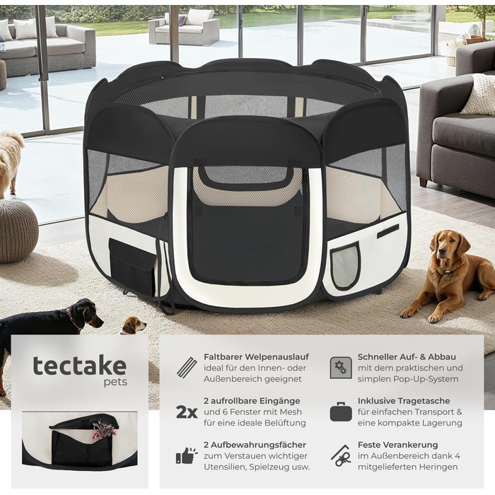 Тектейк® Вольєр для цуценят, вольєр для тварин, віп-коробка для собак, котів, кроликів, вигул, загін для квартири або кемпінгу - огорожа для собак, ґрати для собак, вольєр для вигулу, вольєр для дрібних тварин - рожевий (чорний)