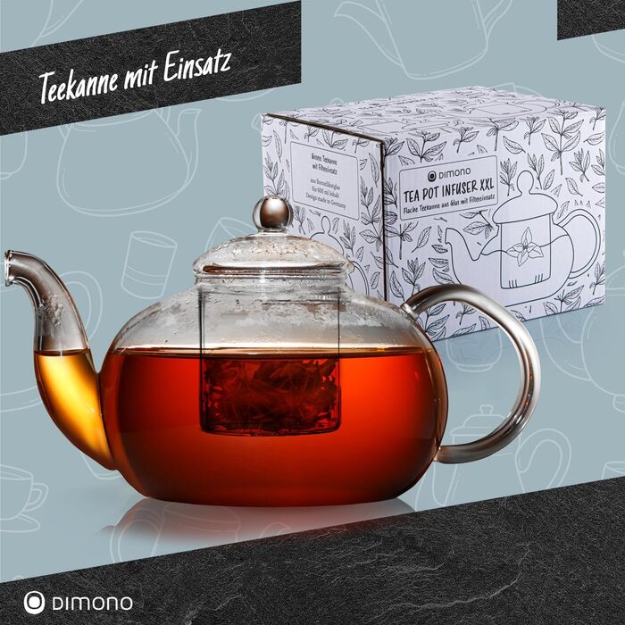 Скляний чайник Dimono з фільтром для заварювання чаю, об'єм 1500 мл, ручна робота