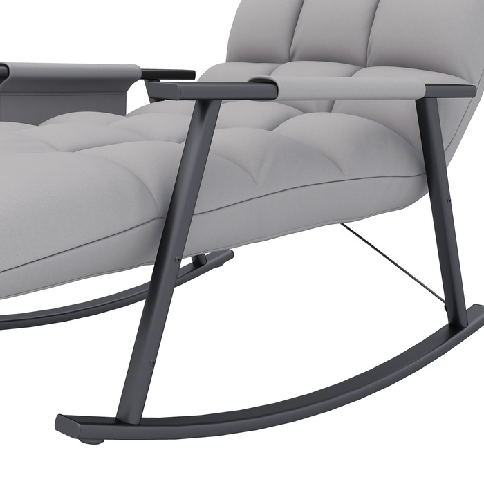 HOMCOM Rocking Chair with Adjustable Backrest & Footrest, Side Pocket, Microfiber Upholstery, Metal Frame, Grey