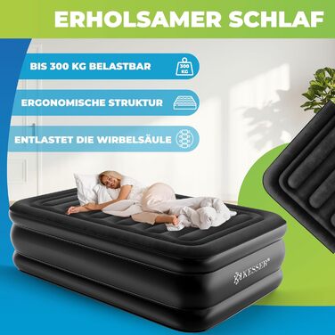 Надувна матрац KESSER® з вбудованим електричним насосом, самонадувна, для гостей, кемпінгу та дому. Матрац для 1 особи, 203 x 95 x 51 см, чорний