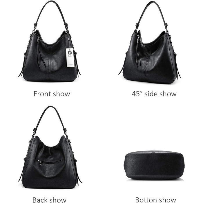 Жіноча сумка-шопер Realer середнього розміру, чорна (L) - PU шкіра, для роботи, офісу, покупок, вінтажний стиль Hobo