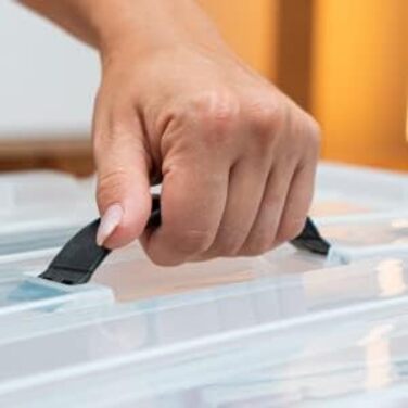 3-Piece Storage Boxes with Lid | BPA Free | With or Without Carrying Handle | Storage Containers with Reinforced Bottom Structure (With Carrying Handle - Transparent, 33L)