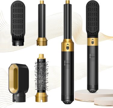 Набір для укладки волосся Airstyler 5 в 1: фен-щітка, термощітка, плойка, для створення об'єму, локонів, випрямлення, чорний