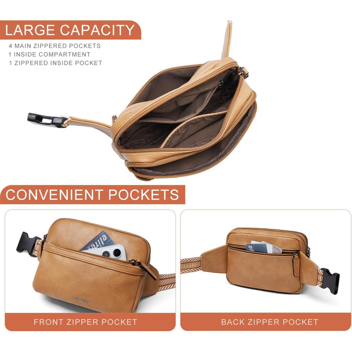 Women's Fanny Pack, Small Crossbody Bag for Women, PU Leather Theft-Proof Bag, Waterproof Waist Bag for Women for Outdoor Sports, Travel, Cycling (Brown 2)
