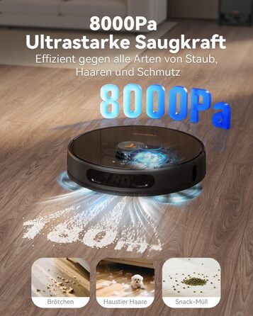 Робот-пилосос Tesvor S8MAX 3-в-1 з функцією миття, 8000Pa, LiDAR-навігація, 240 хв роботи, керування через додаток/Alexa, самостійна станція очищення 2.5л для великих приміщень з тваринами (X8 Ultra)