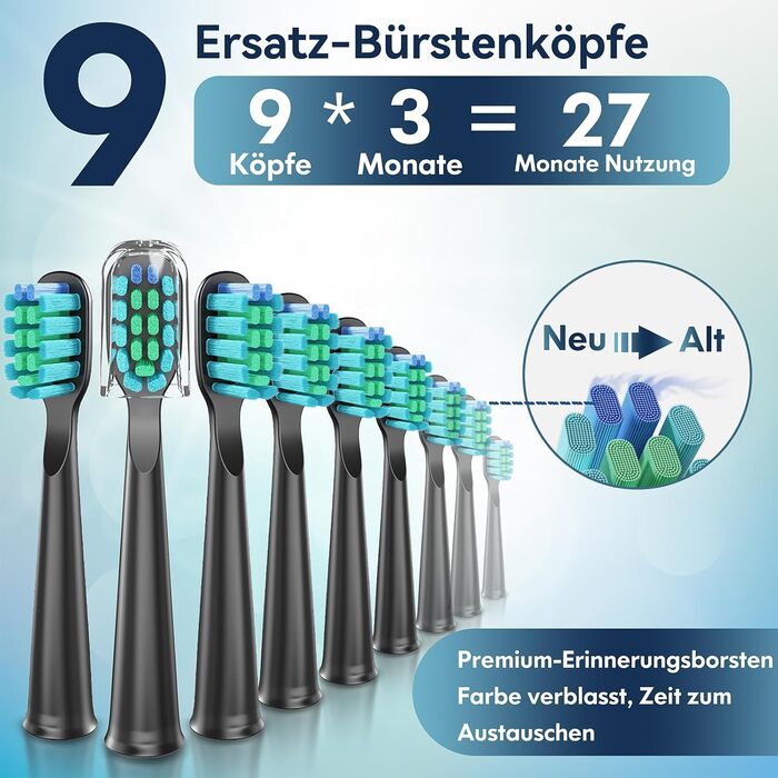 Електрична зубна щітка звукова для дорослих та дітей з 5 режимами чищення, таймером та 9 насадками Ultraschall (Синя)