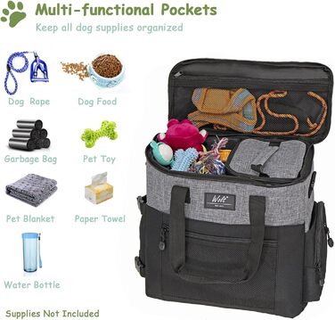 Сумка для собак Wolt: переносна сумка для подорожей з набором мисок та контейнерами, сірого кольору