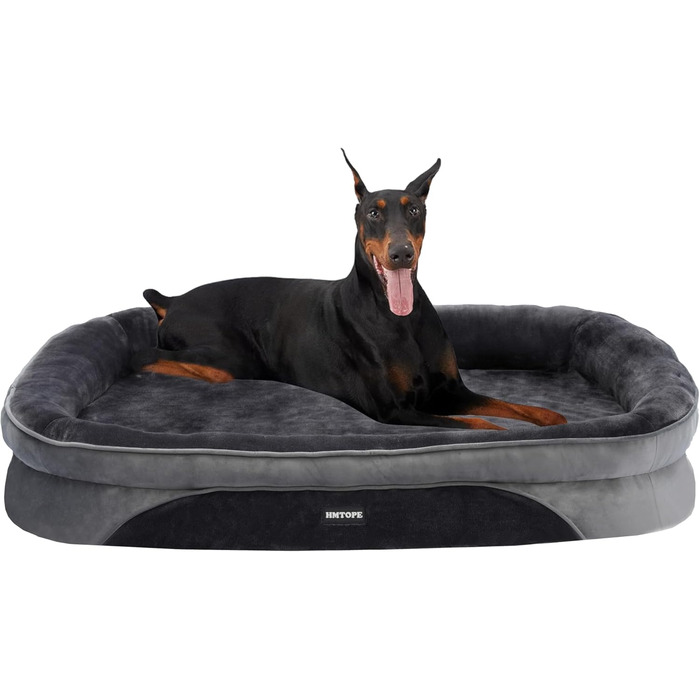 Ортопедичне ліжко для собак, ліжко-софа для великих собак, з валиками для шиї, неслизьке дно, знімний та пральний чохол, 122 x 90 x 19 см, темно-сірий колір