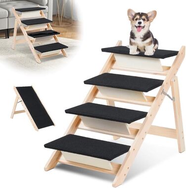 Сходинка для собак та котів 2-в-1, розкладна, 65.5 см, 4 сходинки, вантажопідйомність 80 кг, з антиковзним килимком