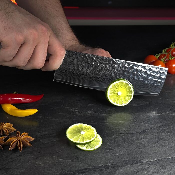 Японський ніж Nakiri Satomi® з 18 см лезом з 67 шарів дамаської сталі, традиційний стиль, професійний кухонний ніж для шеф-кухаря з ручкою з паккавуда