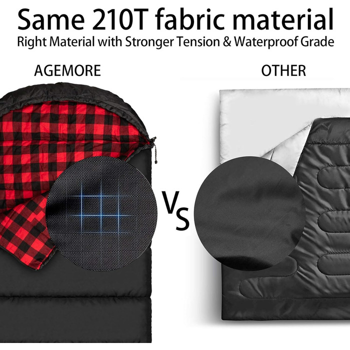Cotton Flannel Sleeping Bag for Adults - 100% Cotton Liner Sleeping Bag for Camping, Hiking, Backpacking - Lightweight & Portable - 3-4 Season Warm Weather - Black/Red