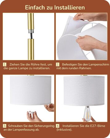 Стійка лампа EDISHINE для вітальні 160 см, аркова лампа сучасного дизайну з регульованим бежевим абажуром з льону, LED E27 лампочка в комплекті, настільна лампа для спальні, дитячої кімнати (Золота)