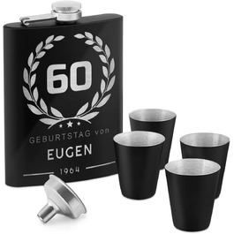 Набір флаконів Maverton: флакон 200 мл + 4 склянки 20 мл з воронкою, чорний матовий, з гравіюванням (лавровий вінок)