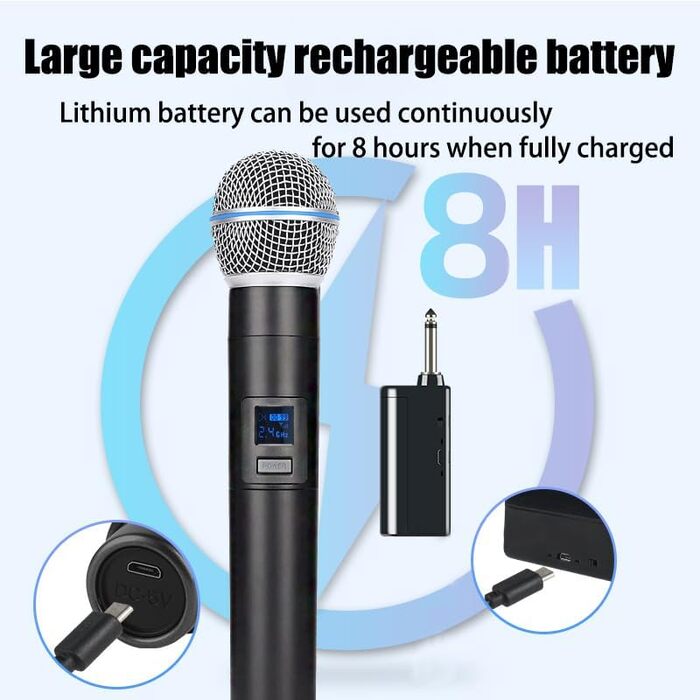 Бездротовий мікрофон Handheld з металу, система з акумуляторним приймачем, для караоке, співу, вечірок, весіль, DJ, промов, 60 м, HDMIC-5802