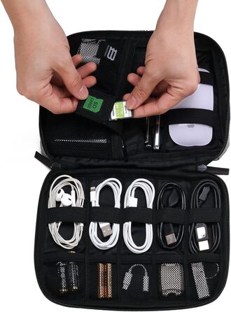 Органайзер для електроніки Bagsmart: чохол для кабелів, powerbank, USB-накопичувачів, SD-карт (рожевий/сірий)