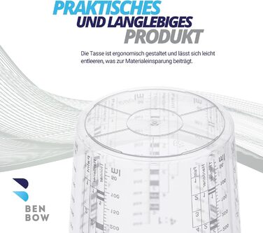 BenBow Professional Measuring Cup 100x 680ml without lid with versatile scaling - Cup with scale, mixing cup, paint mixing cup, measuring cup, paint cup, disposable mixing cup