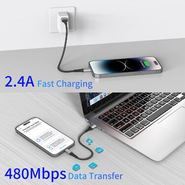 Кабель USB-A Lightning PEAKLIFT 20 см (3 шт) MFi сертифікат, чорний – Швидка зарядка для iPhone 14/13/12/11 Pro Max/XS/XR/X/8/7/6/SE, iPad Air/Mini