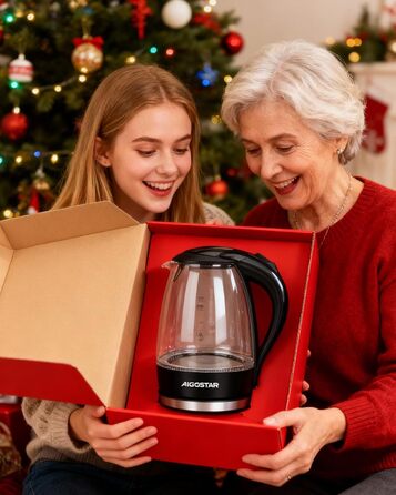 Електричний чайник Aigostar Adam, 1.7 л, 2200 Вт, LED, скло, без BPA, з фільтром від накипу, чорний