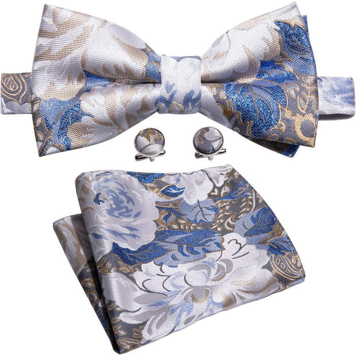 Краватка в клітинку Barry.Wang: комплект з краваткою, нагрудником та запонками. Класична смужка (блакитний/білий)