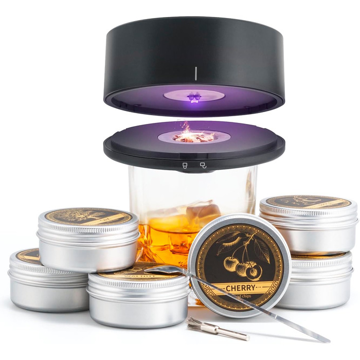 Електричний набір для копчення віскі з 6 ароматами, чанчики для диму, для коктейлів та бурбону, подарунок для батька, чоловіка та поціновувачів віскі