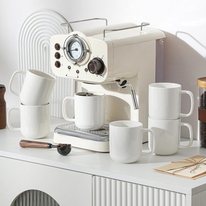 Набір чашок для кави MALACASA LUNA, 6 шт., 300 мл, порцеляна. Підходять для кави, чаю, соку, лате, капучино, какао. Можна мити в посудомийній машині та використовувати в мікрохвильовці. Серія LUNA, білий колір.