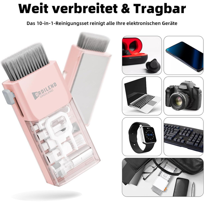 Набір для чищення клавіатури Ordilend: для ноутбука, MacBook, телефону, планшета, комп'ютера. З щіткою. Рожевий.