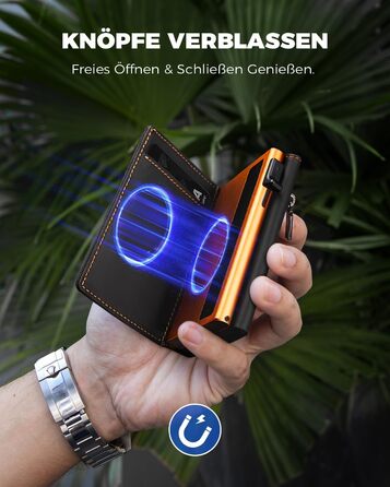 Чоловічий гаманець MagSnap Portmonee з відділом для монет, RFID захистом, для 10+ карток, чорно-помаранчевий