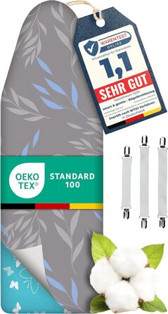 М'який турбо-чехол для прасувальної дошки 140x40, Made in Germany, ÖKOTEX бавовняне ущільнення, швидке прасування з терморефлексією, 5 розмірів, EasyFit+фіксатор, XXL площа 135-140x40-45см, блакитно-сірий