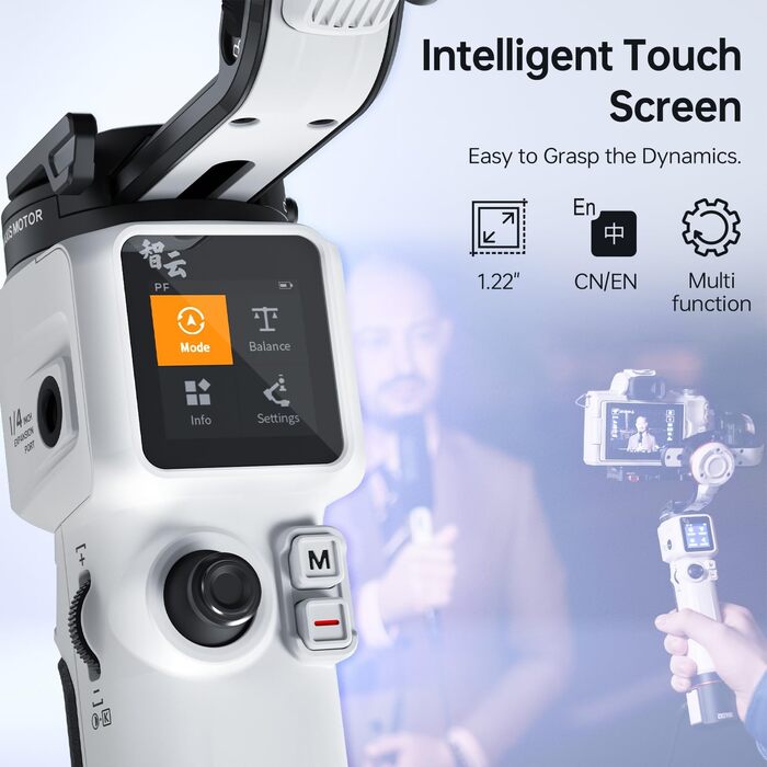 ZHIYUN Crane M3S: Стабілізатор камери 3-осі, 1000Lux LED-освітлення, Bluetooth, дисплей 1.22', 705г, для DSLR, Mirrorless, смартфонів, Action Cam