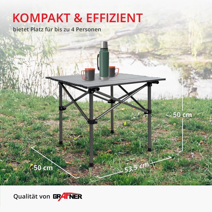 Складний кемпінговий стіл Grafner Ultra Leicht 53.5x50x50 см, вуглецева сталь, чорний - портативний стіл для пікніка, фестивалів та відпочинку на природі