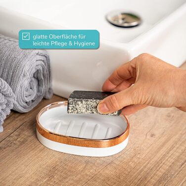 Набір для ванної кімнати Bremermann Savona 3-TLG, пластик, білий-рожезолотий: мильниця, дозатор мила, стакан