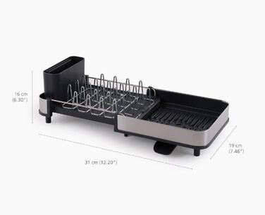 Сушарка для посуду Joseph Joseph Extend Extendable з підставкою для столових приборів, поворотним піддоном, нержавіюча сталь (Slim, сіра)